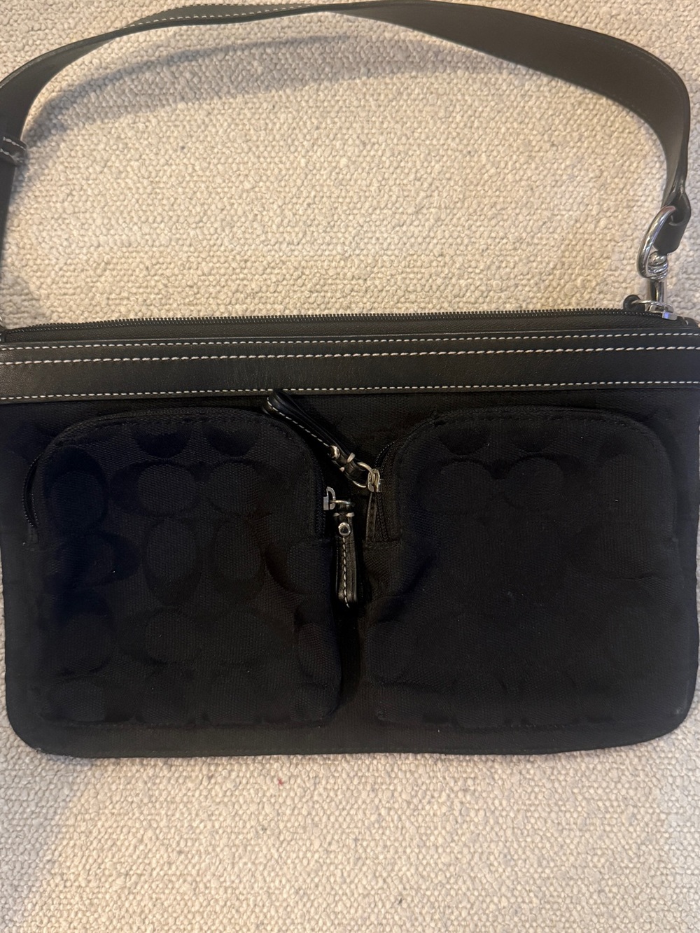 Coach Black Signature Canvas waist bag with Front Zips